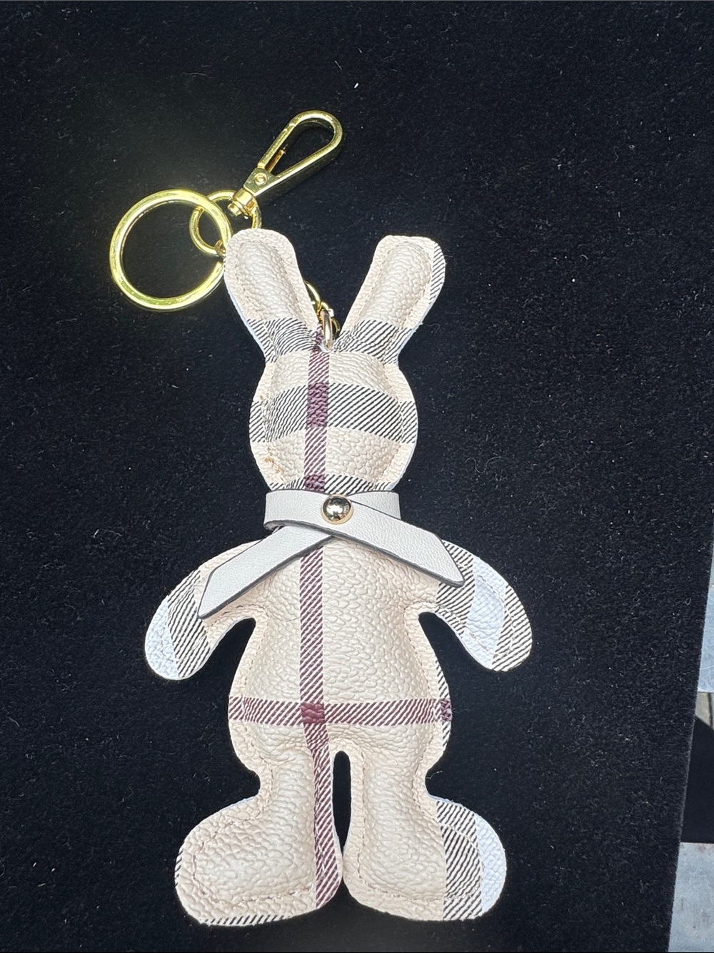 Bunny Plaid Keychain Bag Charm - Beige